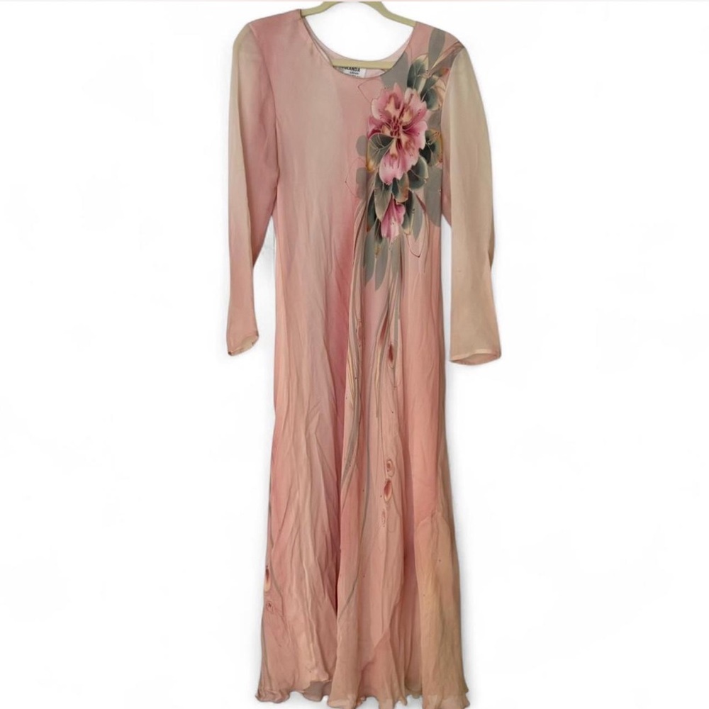 Incredible hand painted Yolanda lorente vintage silk pink floral maxi dress